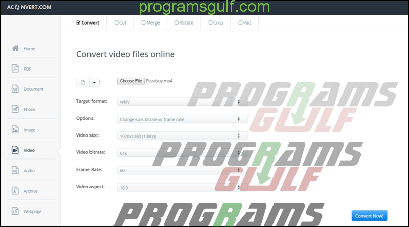 موقع Aconvert Convert video files online